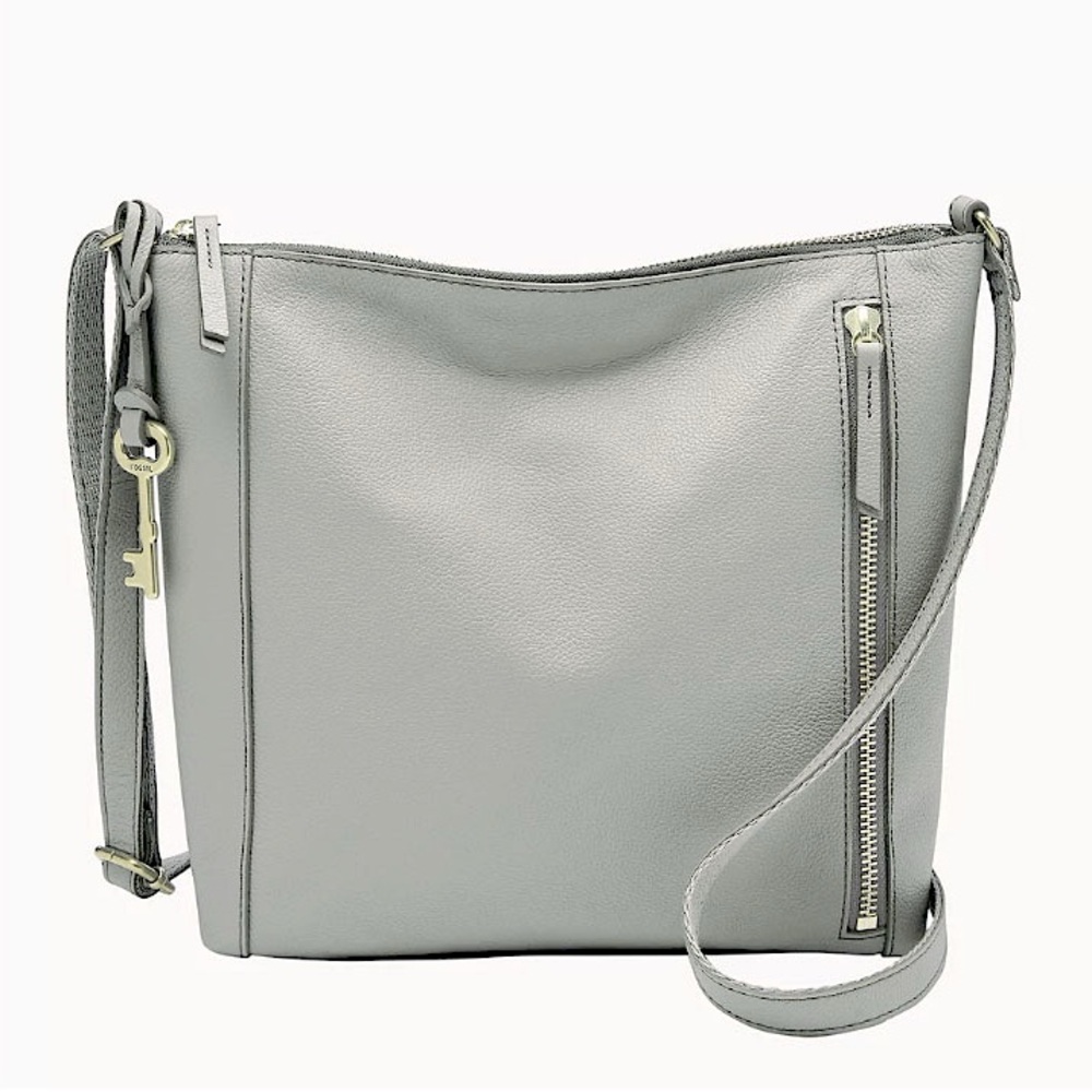 Fossil Women’s Tara Light Grey Leather Crossbody Handbag Purse